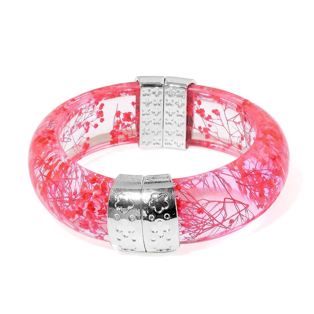 Pink Floral Chroma Silvertone Bangle NWT!